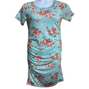 BHome teal floral maternity dress with rouching - Maternity M 8-10